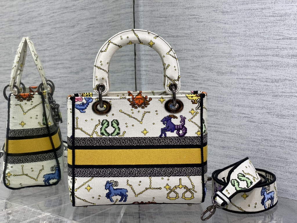 Dior M0565 Medium Lady D-Lite Bag Zodiac Embroidery White - Default Title - View 3