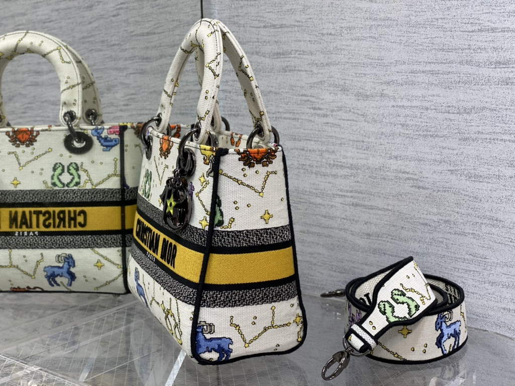 Dior M0565 Medium Lady D-Lite Bag Zodiac Embroidery White - Default Title - View 2