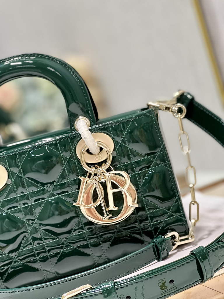 Dior M0613 Small Lady D-Joy Bag Green Patent Cannage Calfskin - Default Title - View 3