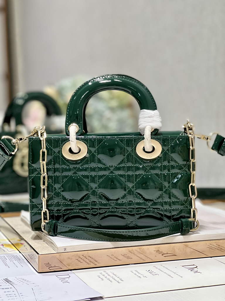 Dior M0613 Small Lady D-Joy Bag Green Patent Cannage Calfskin - Default Title - View 5