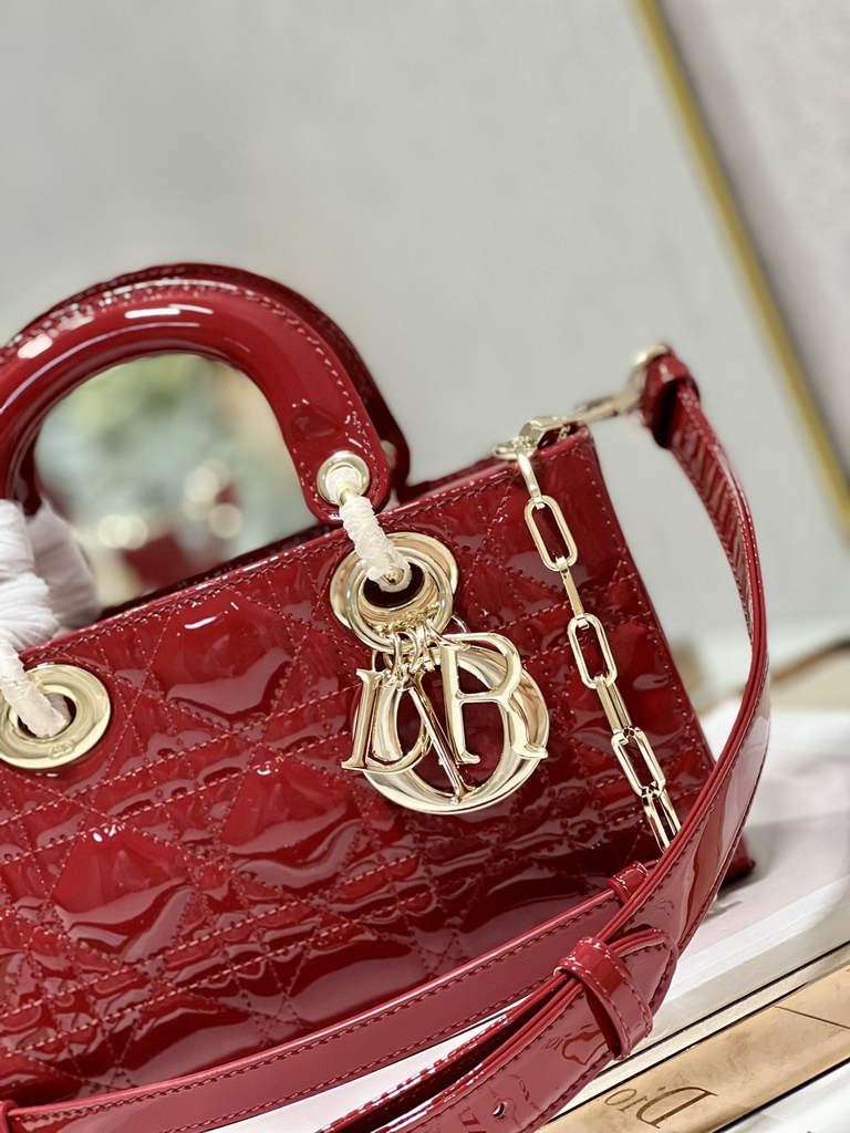 Dior M0613 Small Lady D-Joy Bag Red Patent Cannage Calfskin - Default Title - View 3