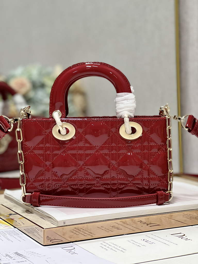 Dior M0613 Small Lady D-Joy Bag Red Patent Cannage Calfskin - Default Title - View 5