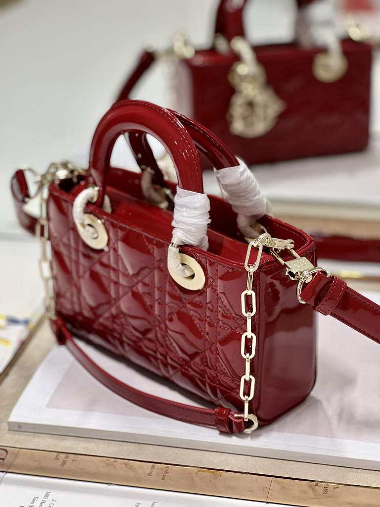 Dior M0613 Small Lady D-Joy Bag Red Patent Cannage Calfskin - Default Title - View 6