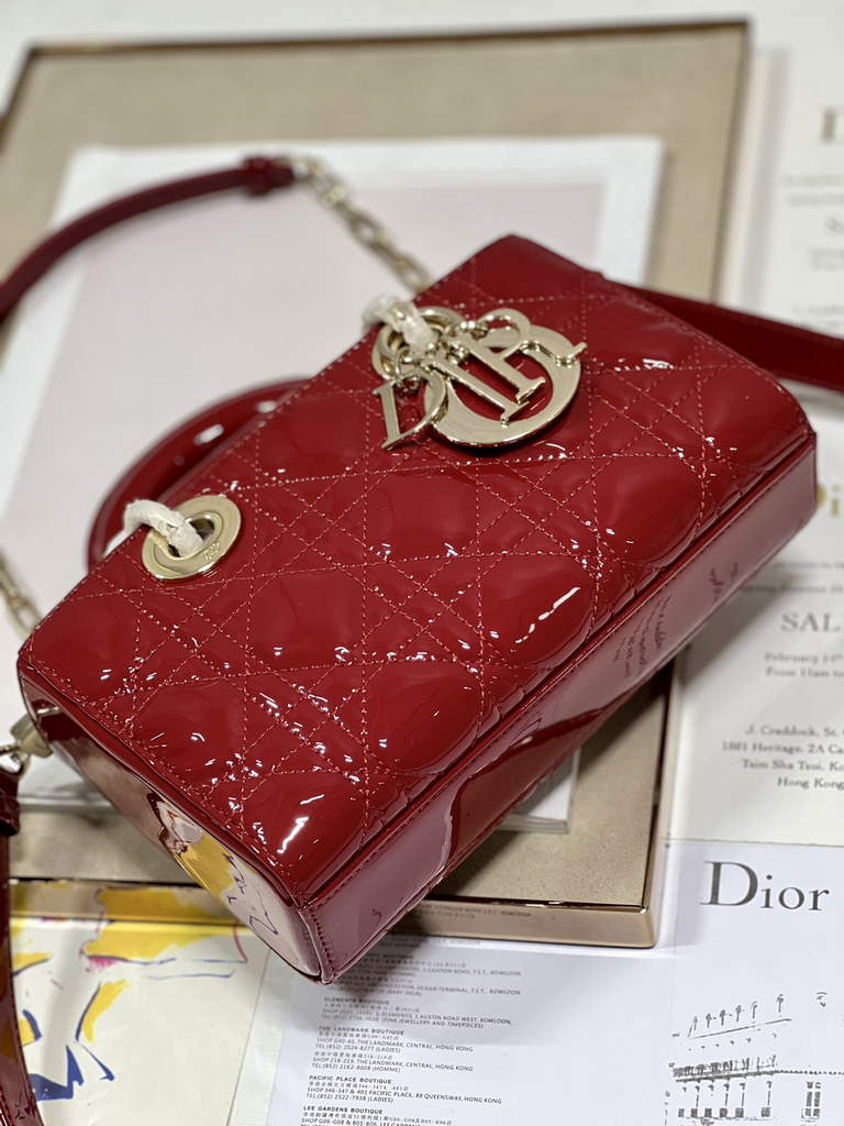 Dior M0613 Small Lady D-Joy Bag Red Patent Cannage Calfskin - Default Title - View 7