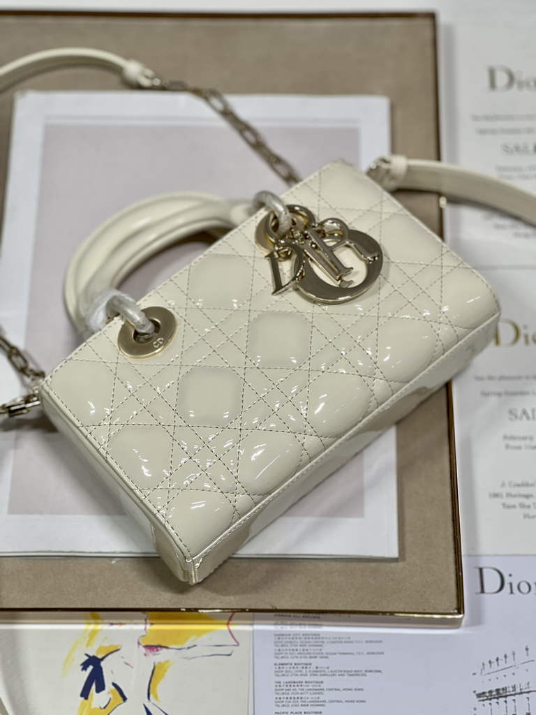 Dior M0613 Small Lady D-Joy Bag Beige Patent Cannage Calfskin - Default Title - View 7