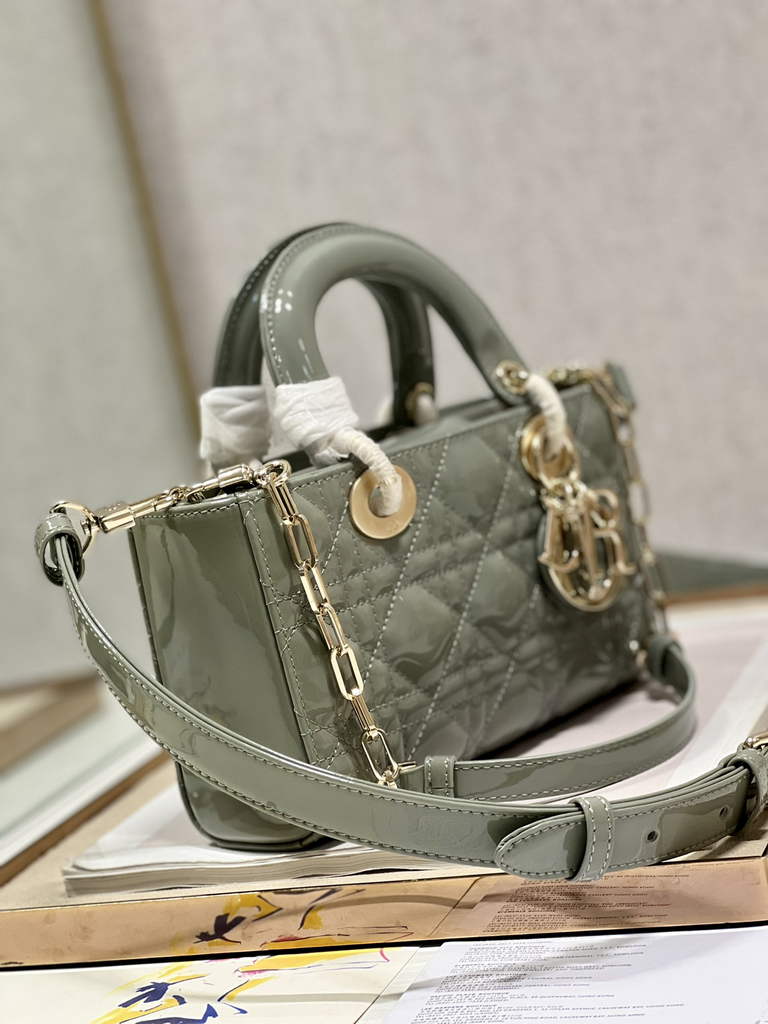 Dior M0613 Small Lady D-Joy Bag Gray Patent Cannage Calfskin - Default Title - View 2