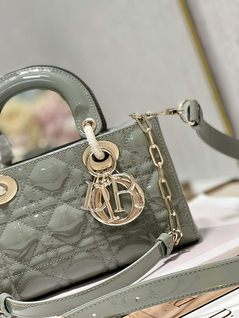 Dior M0613 Small Lady D-Joy Bag Gray Patent Cannage Calfskin - Default Title - View 4