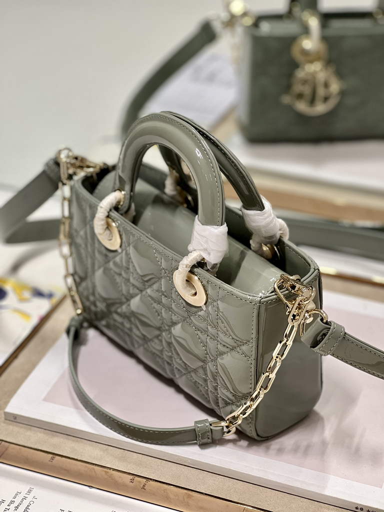 Dior M0613 Small Lady D-Joy Bag Gray Patent Cannage Calfskin - Default Title - View 6