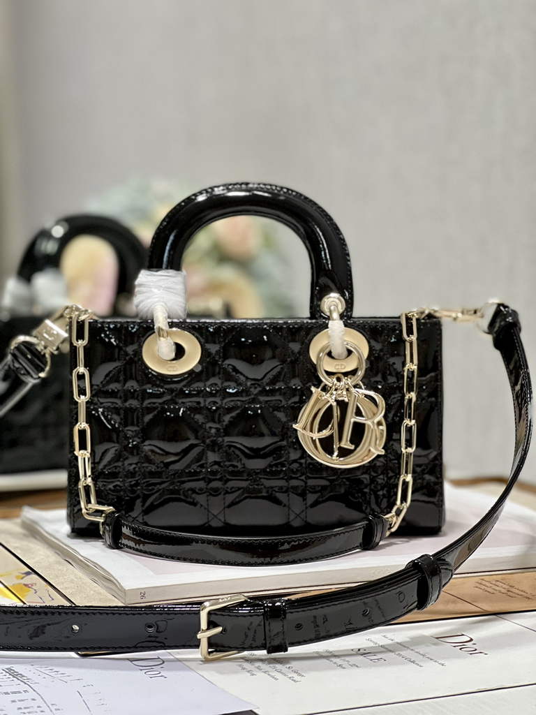 Dior M0613 Small Lady D-Joy Bag Black Patent Cannage Calfskin - Default Title - View 1