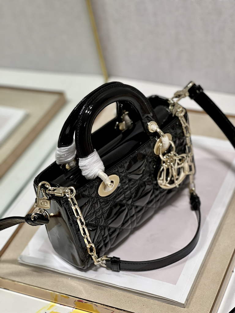 Dior M0613 Small Lady D-Joy Bag Black Patent Cannage Calfskin - Default Title - View 2