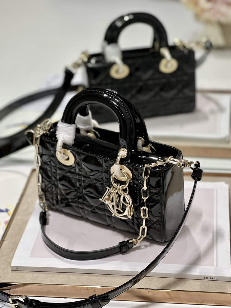 Dior M0613 Small Lady D-Joy Bag Black Patent Cannage Calfskin - Default Title - View 3