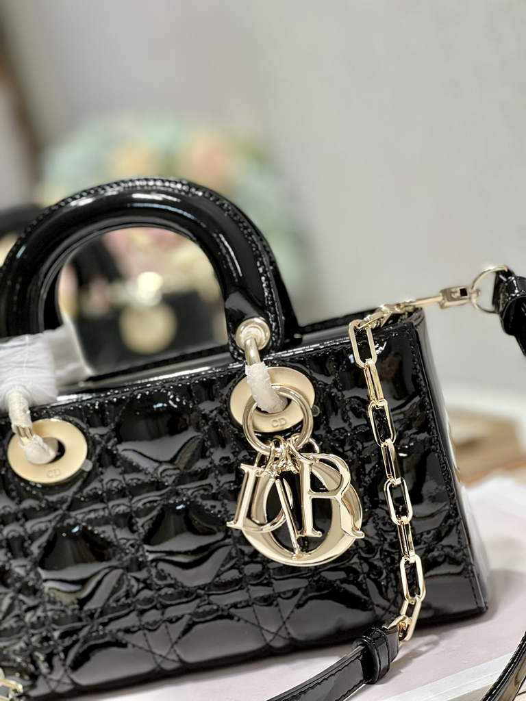 Dior M0613 Small Lady D-Joy Bag Black Patent Cannage Calfskin - Default Title - View 4