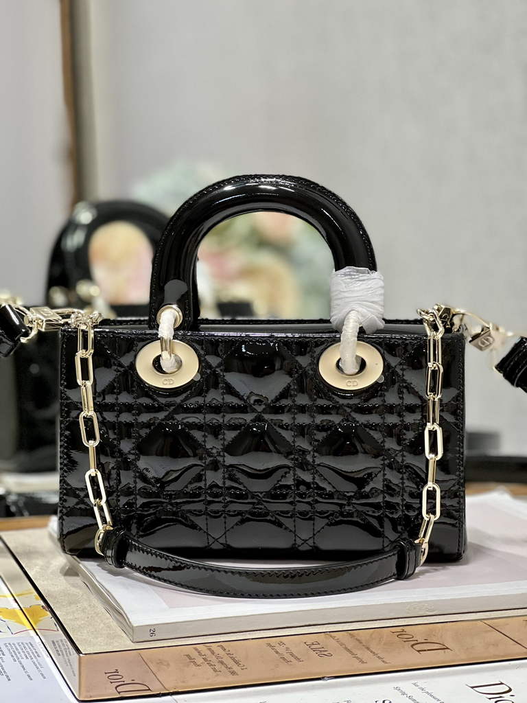 Dior M0613 Small Lady D-Joy Bag Black Patent Cannage Calfskin - Default Title - View 5