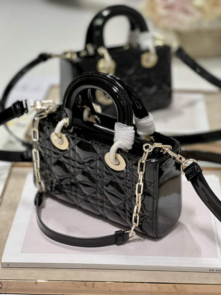Dior M0613 Small Lady D-Joy Bag Black Patent Cannage Calfskin - Default Title - View 6