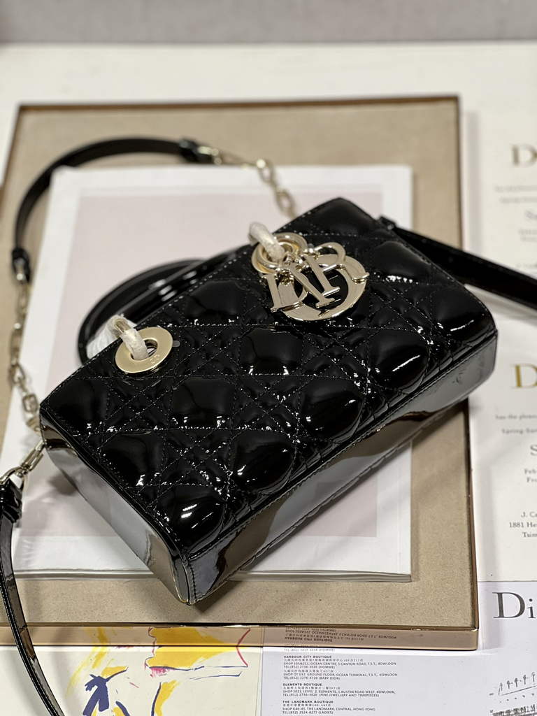 Dior M0613 Small Lady D-Joy Bag Black Patent Cannage Calfskin - Default Title - View 7