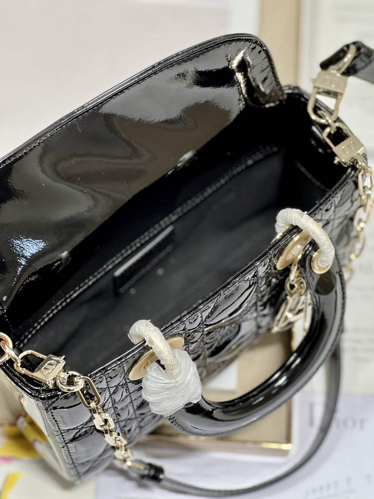 Dior M0613 Small Lady D-Joy Bag Black Patent Cannage Calfskin - Default Title - View 8