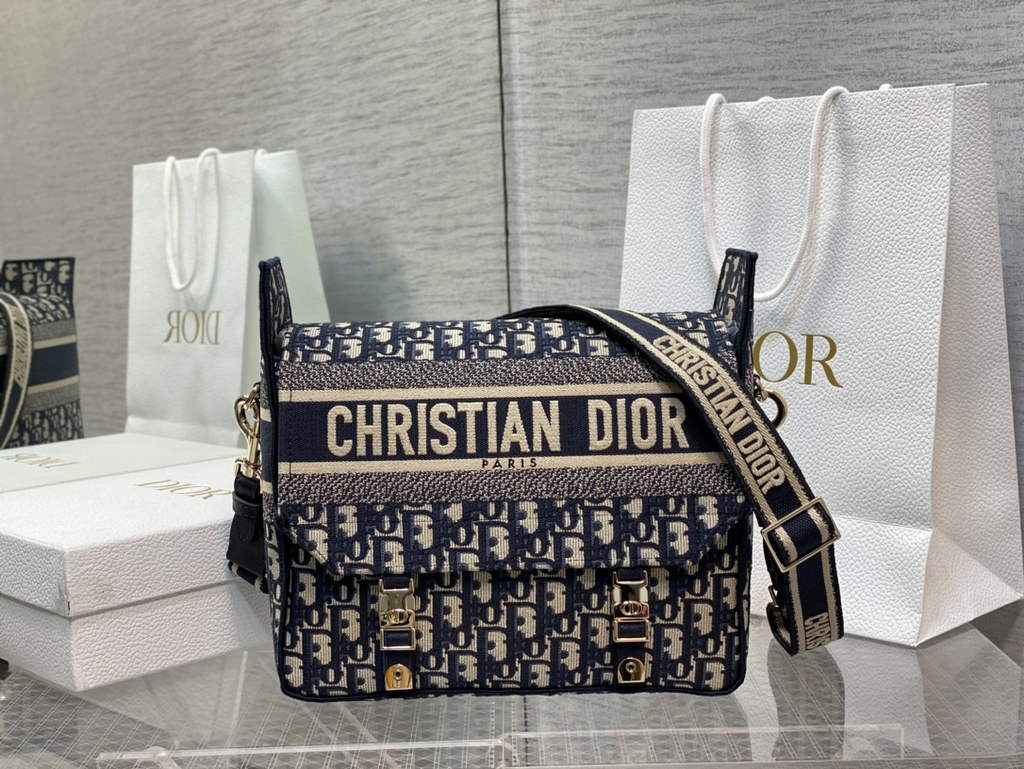 Dior M1240 Medium Diorcamp Bag Blue Oblique Embroidery - Default Title - View 1