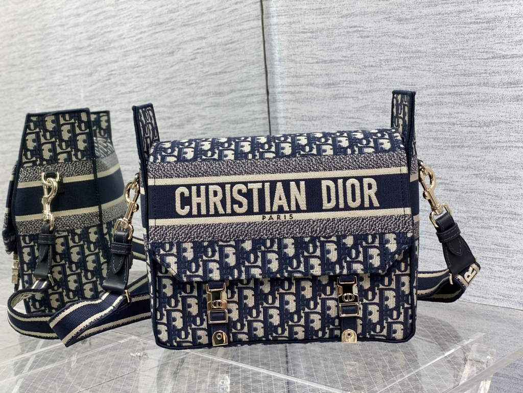 Dior M1240 Medium Diorcamp Bag Blue Oblique Embroidery - Default Title - View 2