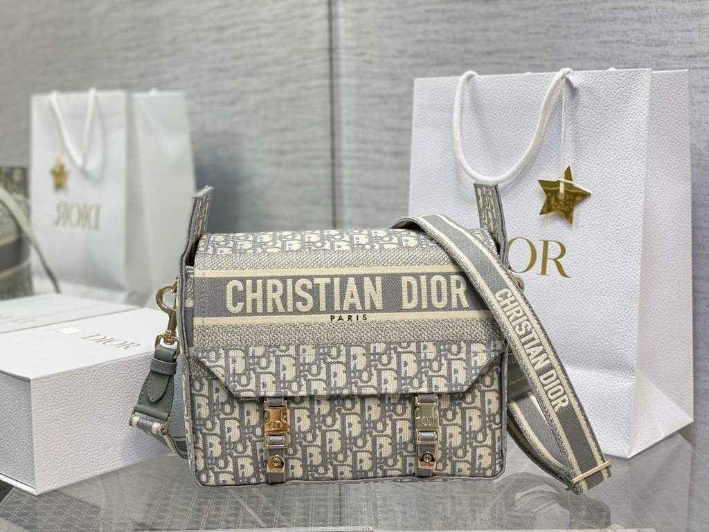 Dior M1240 Medium Diorcamp Bag Gray Oblique Embroidery - Default Title - View 1