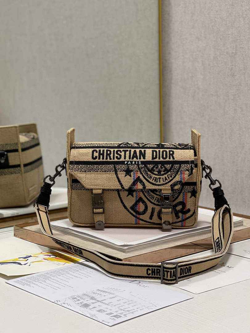 Dior M1241 Diorcamp Bag Small Model Beige Union Embroidered Jute Fabric - Default Title - View 1