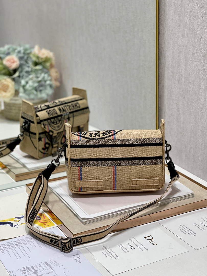 Dior M1241 Diorcamp Bag Small Model Beige Union Embroidered Jute Fabric - Default Title - View 5