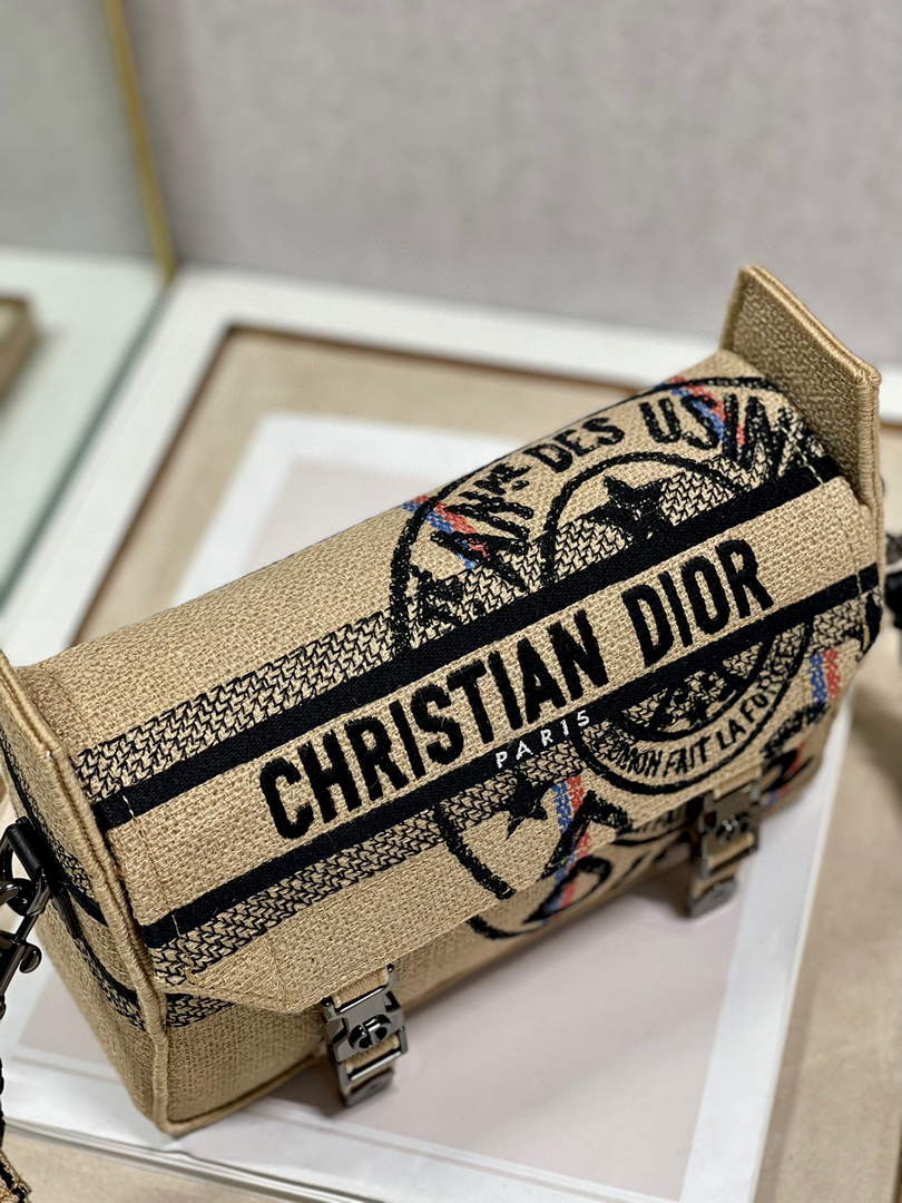 Dior M1241 Diorcamp Bag Small Model Beige Union Embroidered Jute Fabric - Default Title - View 6