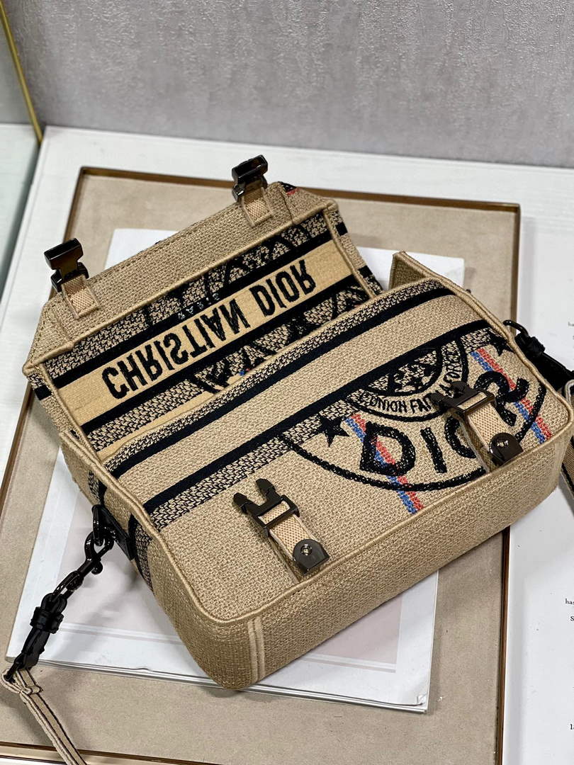 Dior M1241 Diorcamp Bag Small Model Beige Union Embroidered Jute Fabric - Default Title - View 7