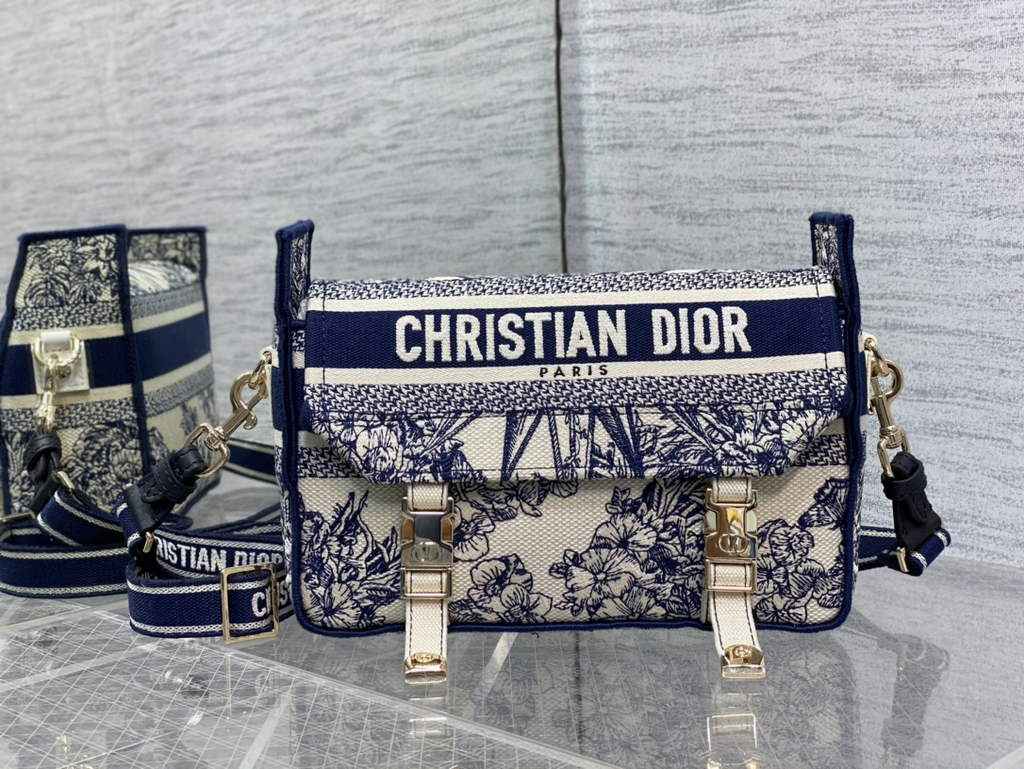 Dior M1241 Small Diorcamp Bag Oblique Embroidery Blue - Default Title - View 1