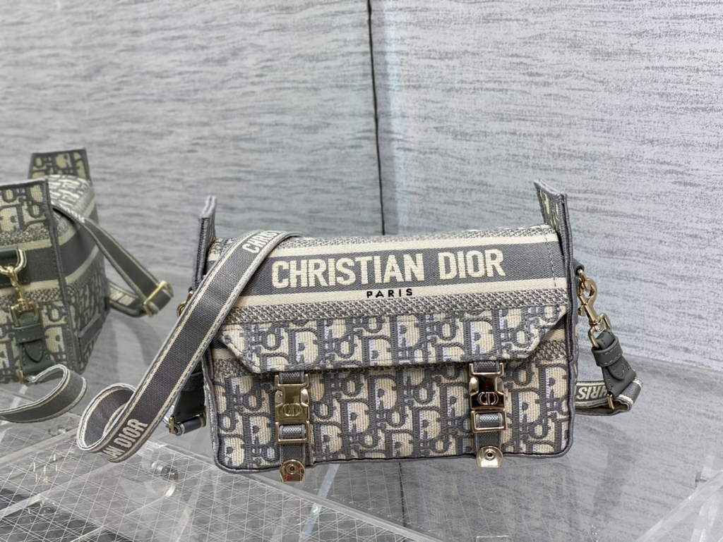 Dior M1241 Small Diorcamp Bag Gray Oblique Embroidery - Default Title - View 1