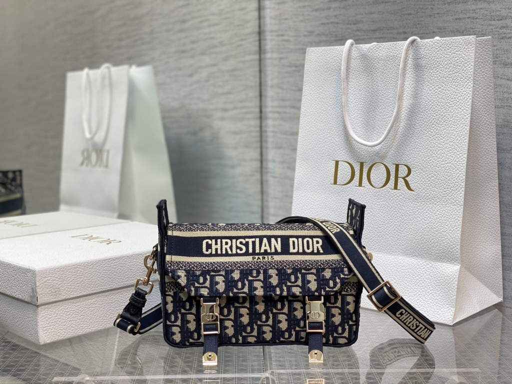 Dior M1241 Small Diorcamp Bag Blue Oblique Embroidery - Default Title - View 2