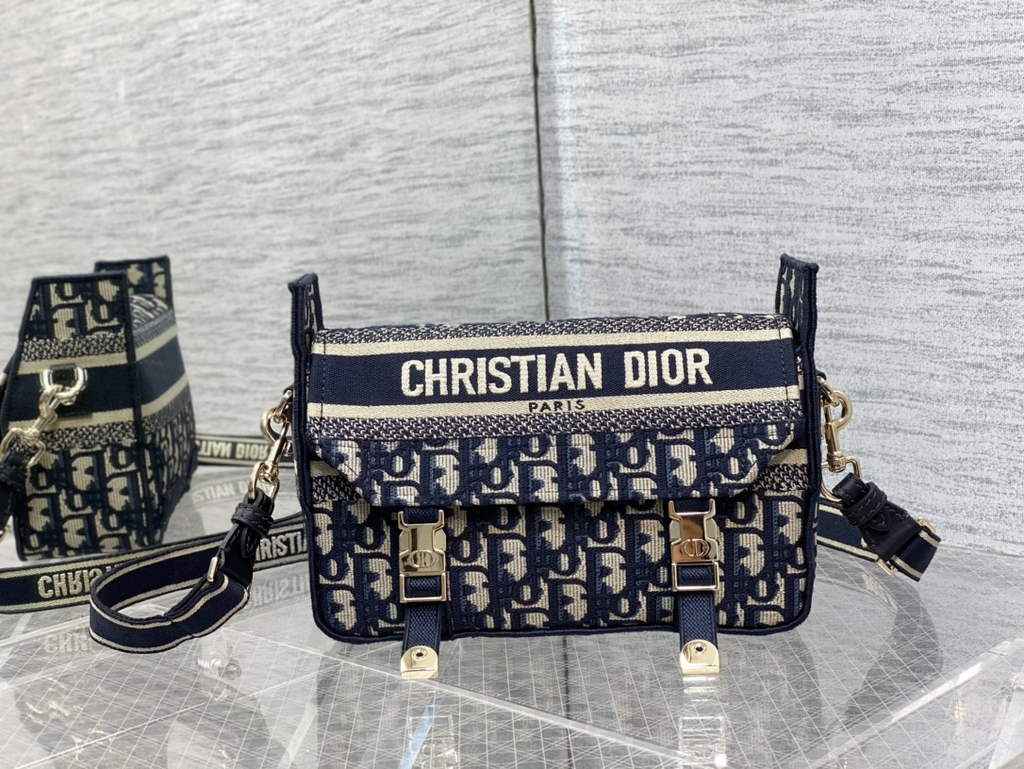 Dior M1241 Small Diorcamp Bag Blue Oblique Embroidery - Default Title - View 1
