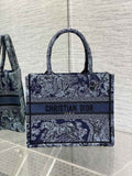 Dior Small Book Tote M1265 Navy Blue Toile de Jouy Embroidery