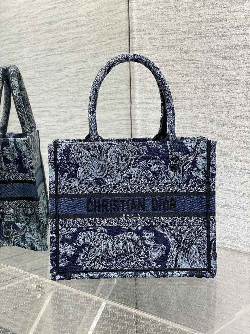 Dior Small Book Tote M1265 Navy Blue Toile de Jouy Embroidery