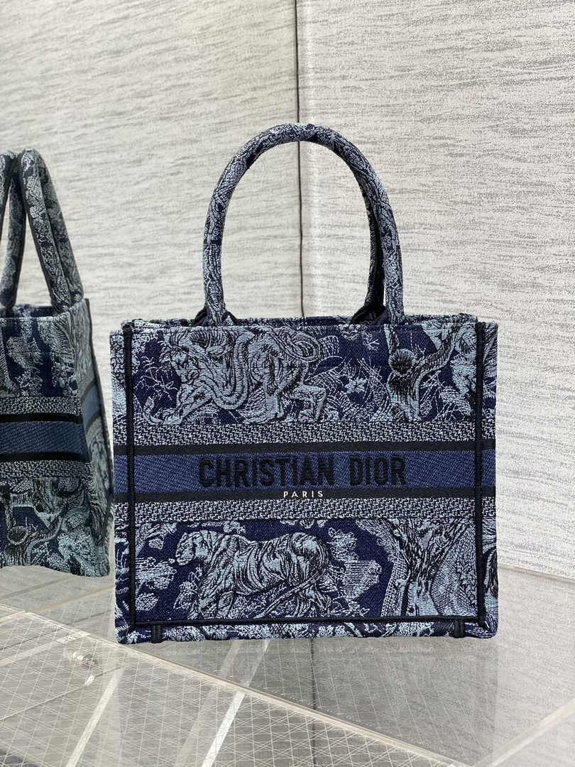Dior Small Book Tote M1265 Navy Blue Toile de Jouy Embroidery - Default Title - View 1
