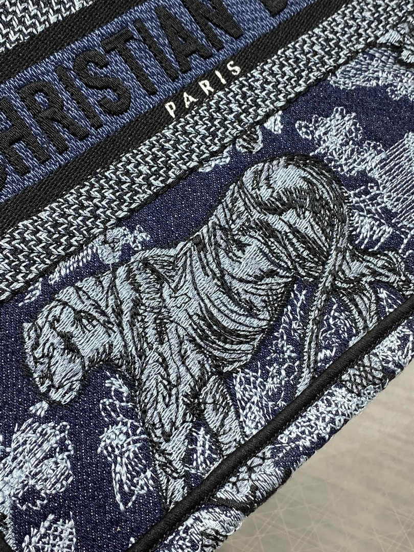 Dior Small Book Tote M1265 Navy Blue Toile de Jouy Embroidery