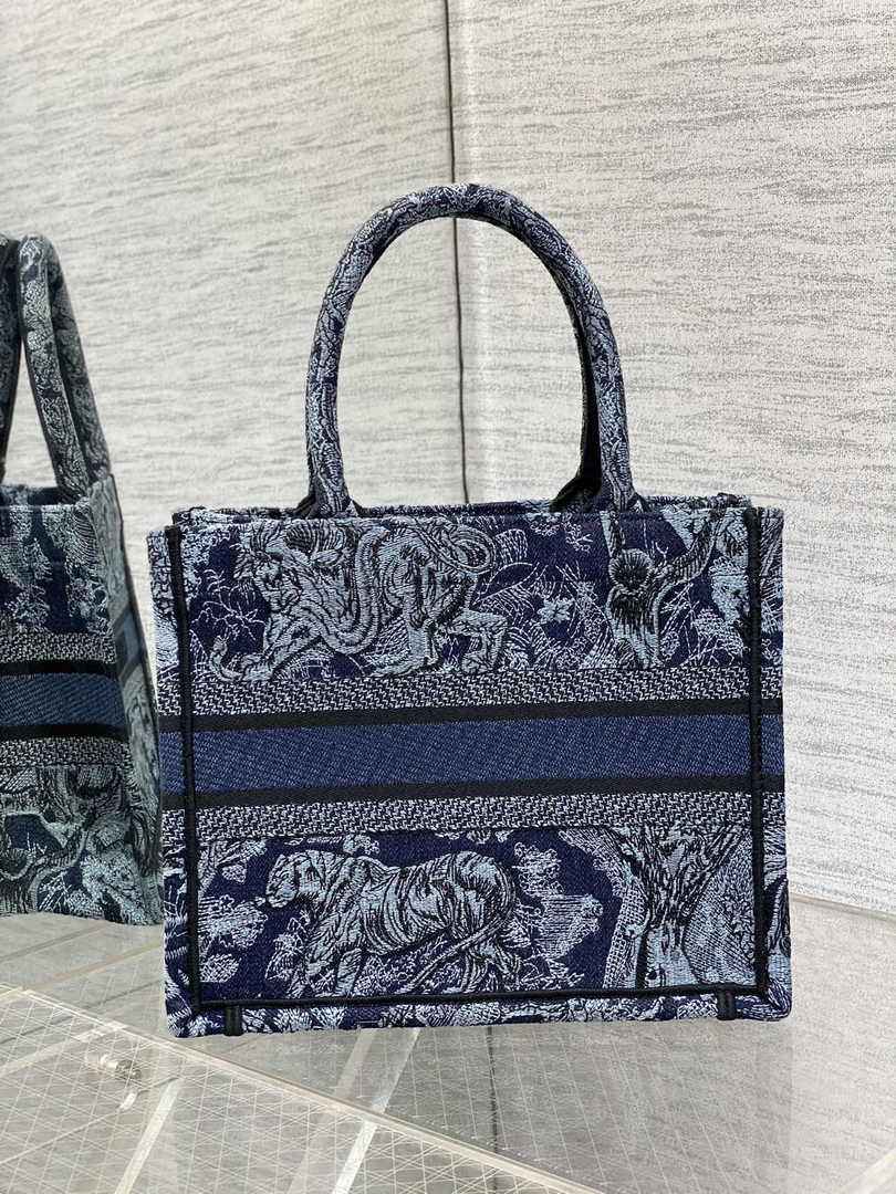 Dior Small Book Tote M1265 Navy Blue Toile de Jouy Embroidery