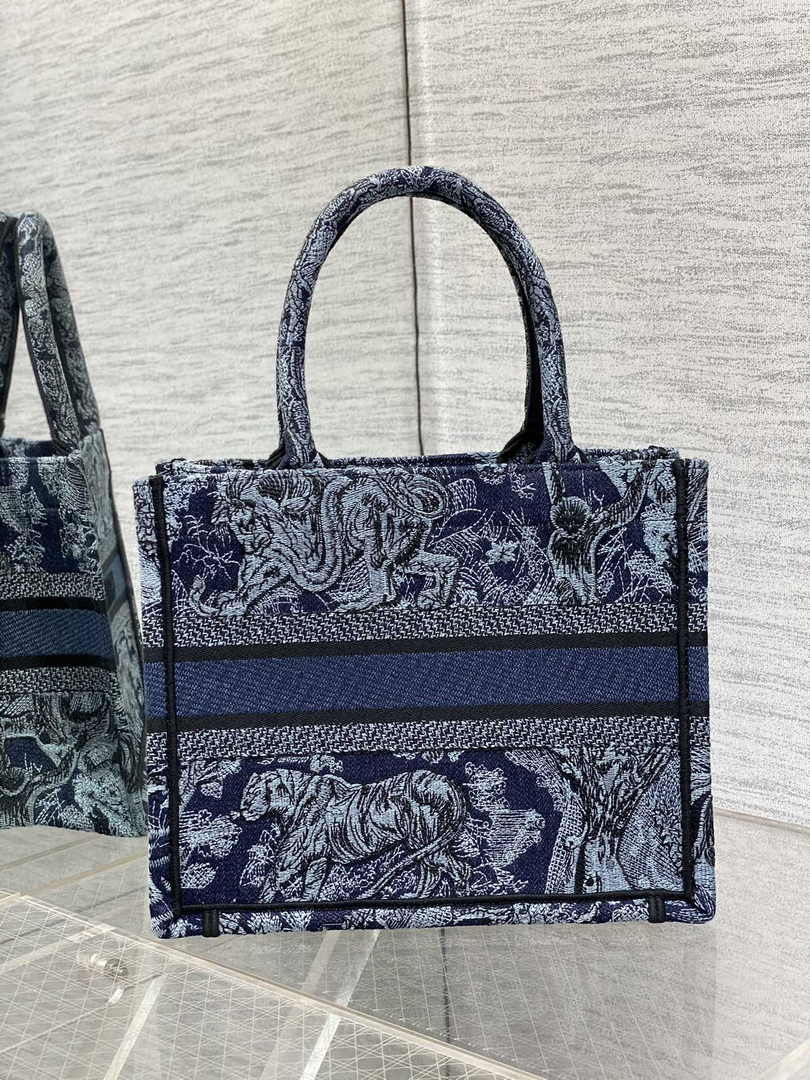 Dior Small Book Tote M1265 Navy Blue Toile de Jouy Embroidery - Default Title - View 2