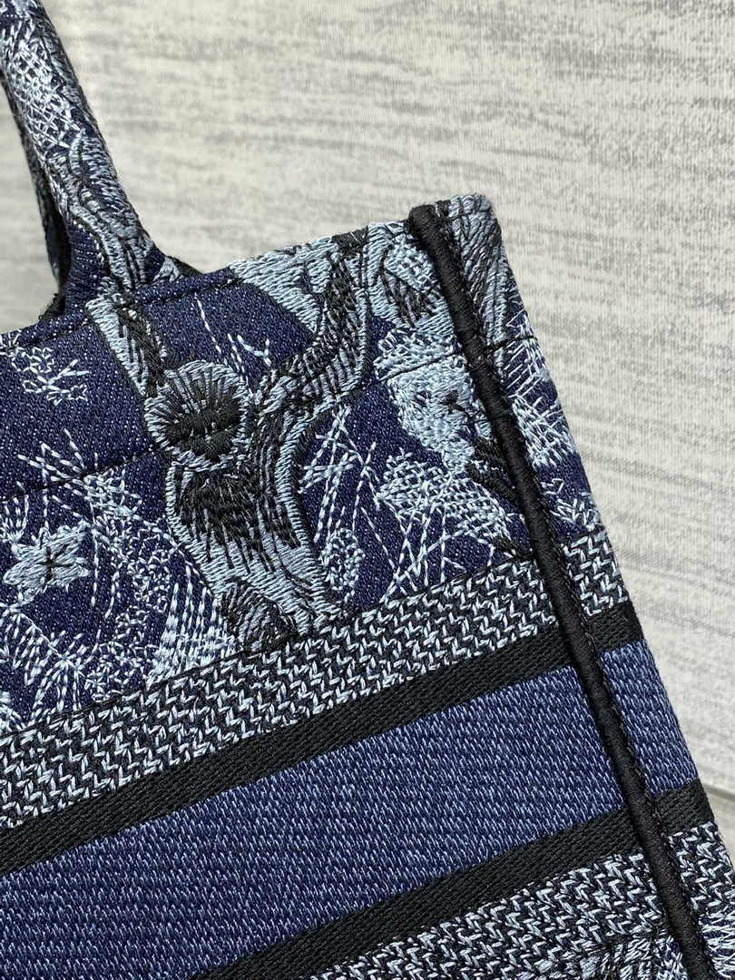 Dior Small Book Tote M1265 Navy Blue Toile de Jouy Embroidery
