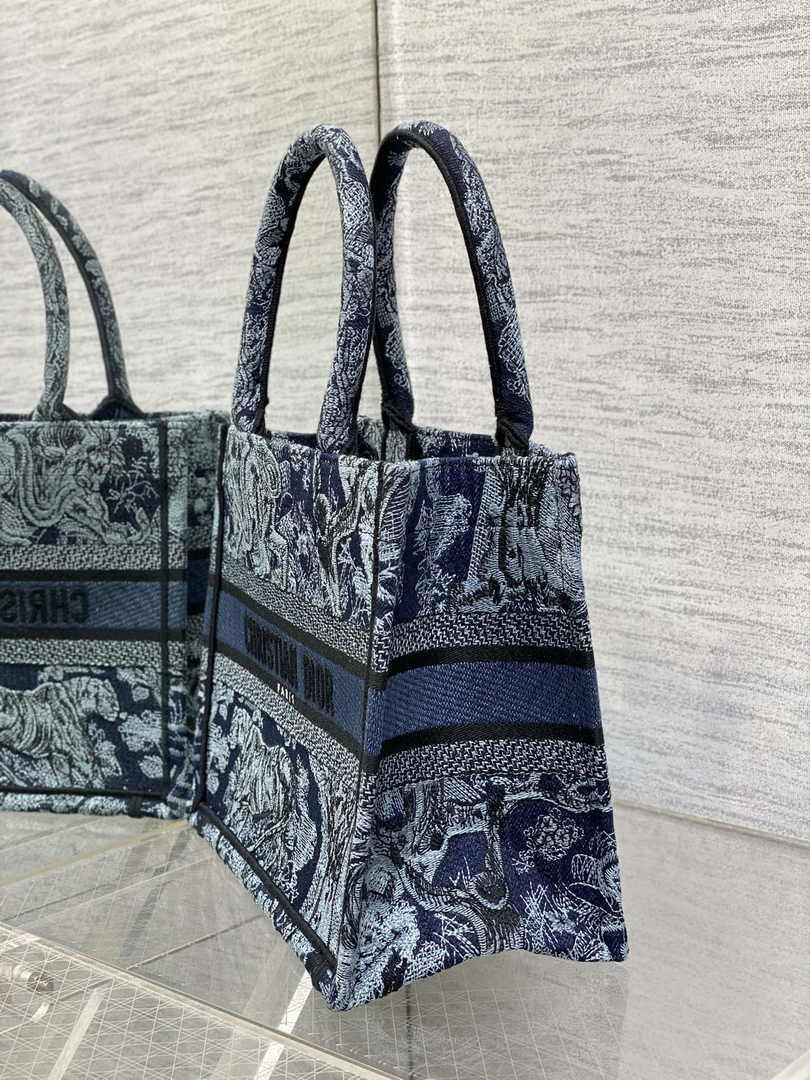 Dior Small Book Tote M1265 Navy Blue Toile de Jouy Embroidery