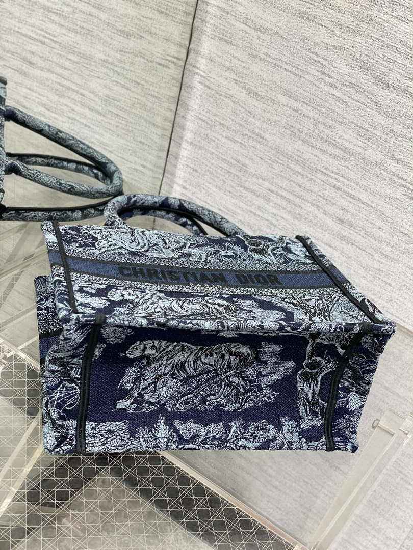 Dior Small Book Tote M1265 Navy Blue Toile de Jouy Embroidery