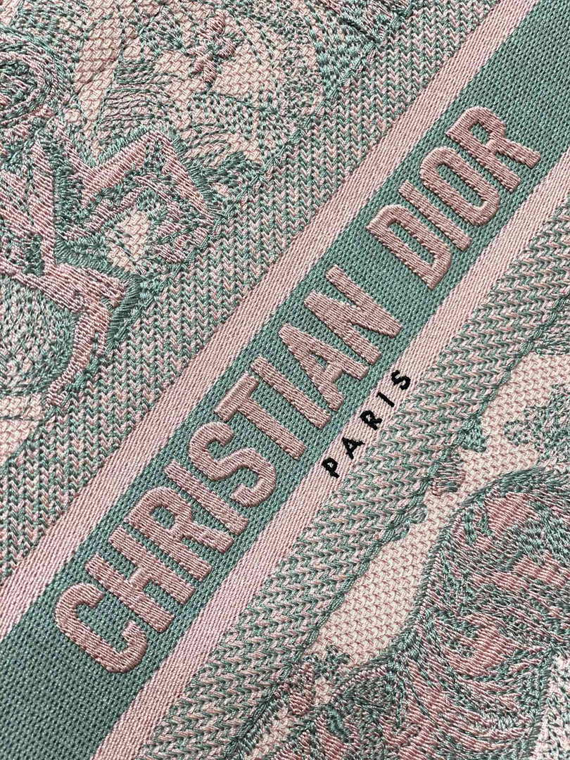 Dior Small Book Tote M1265 Gray and Pink Toile de Jouy Embroidery