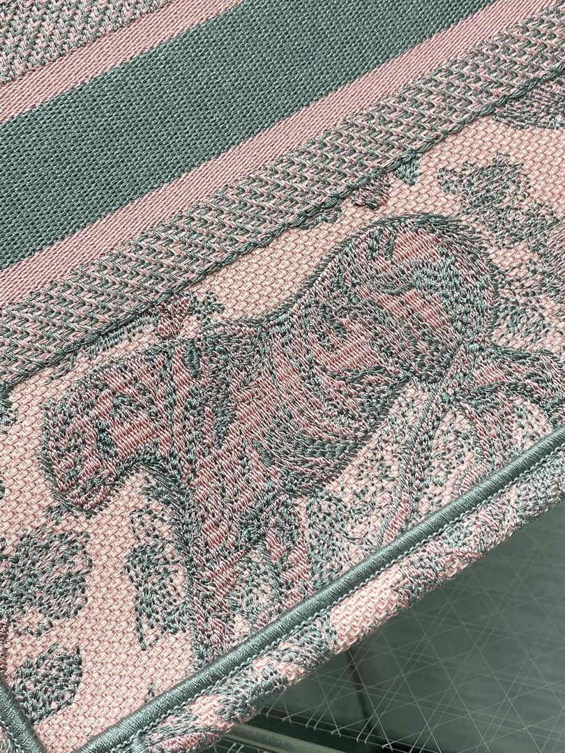 Dior Small Book Tote M1265 Gray and Pink Toile de Jouy Embroidery