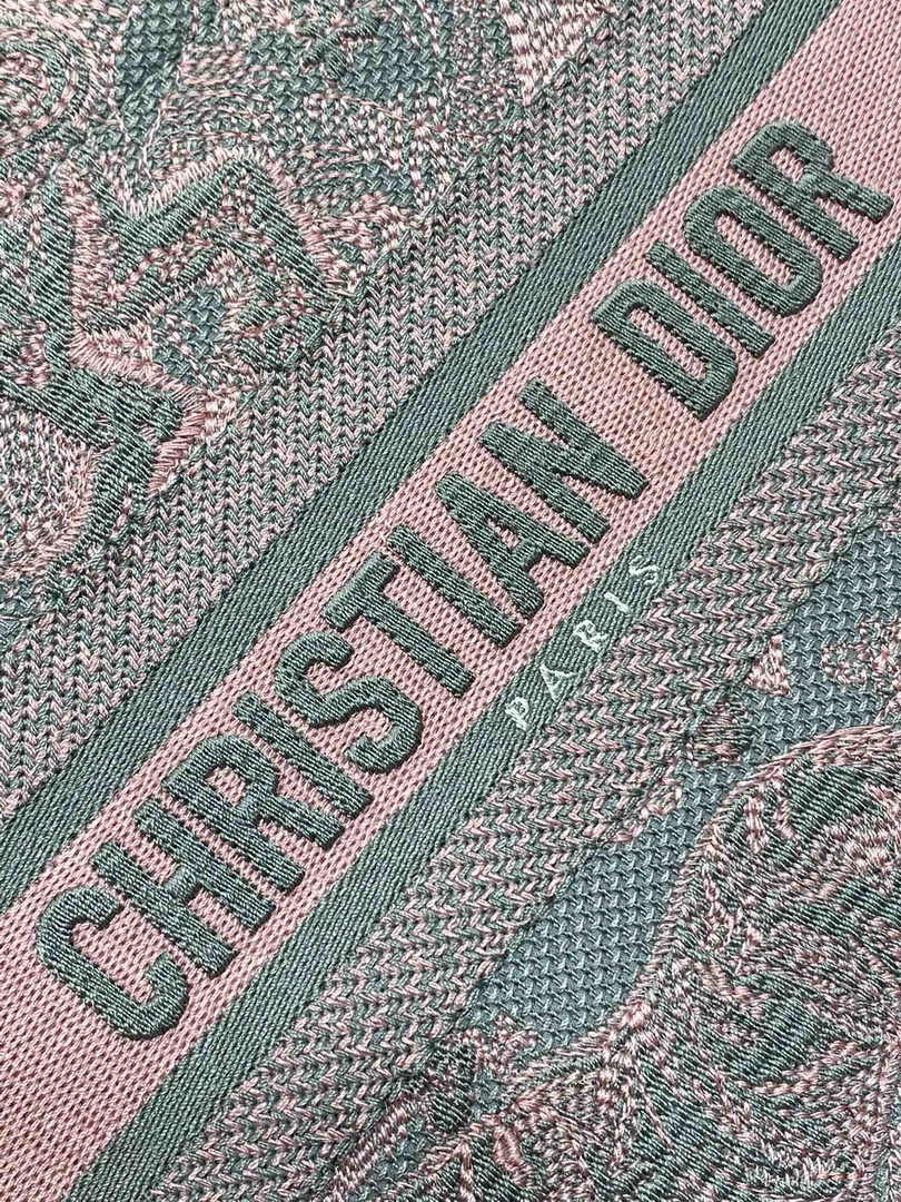 Dior Small Book Tote M1265 Pink and Gray Toile de Jouy Embroidery