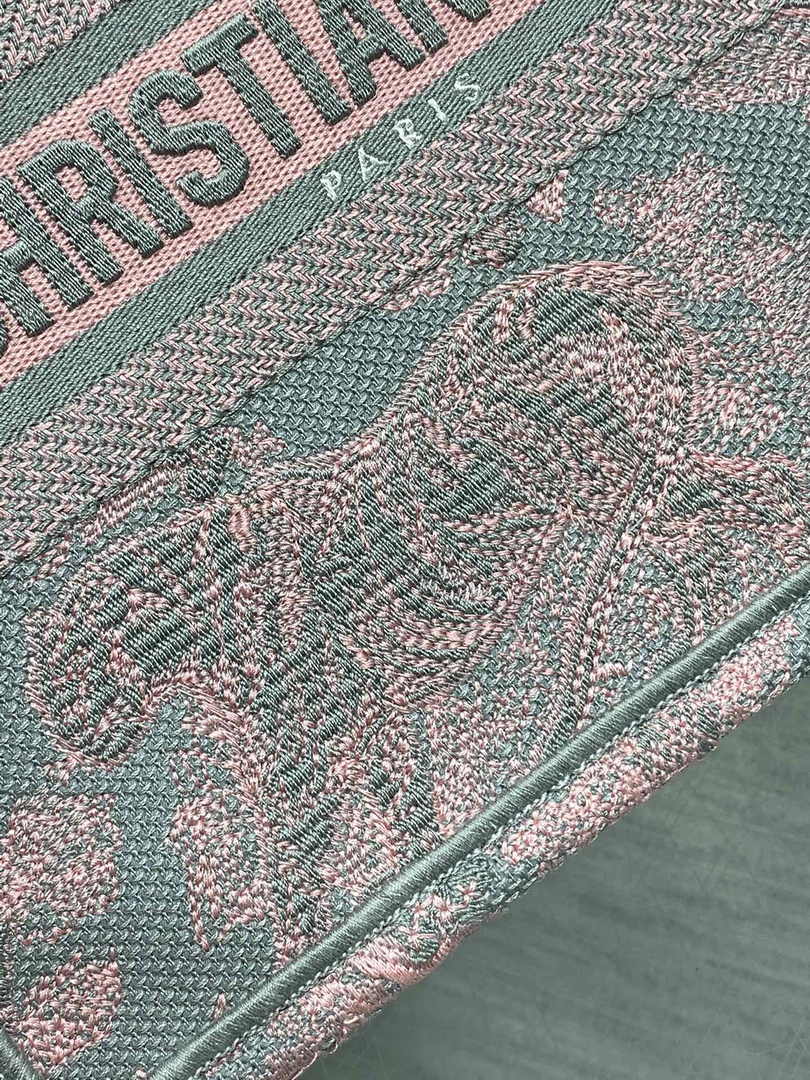 Dior Small Book Tote M1265 Pink and Gray Toile de Jouy Embroidery