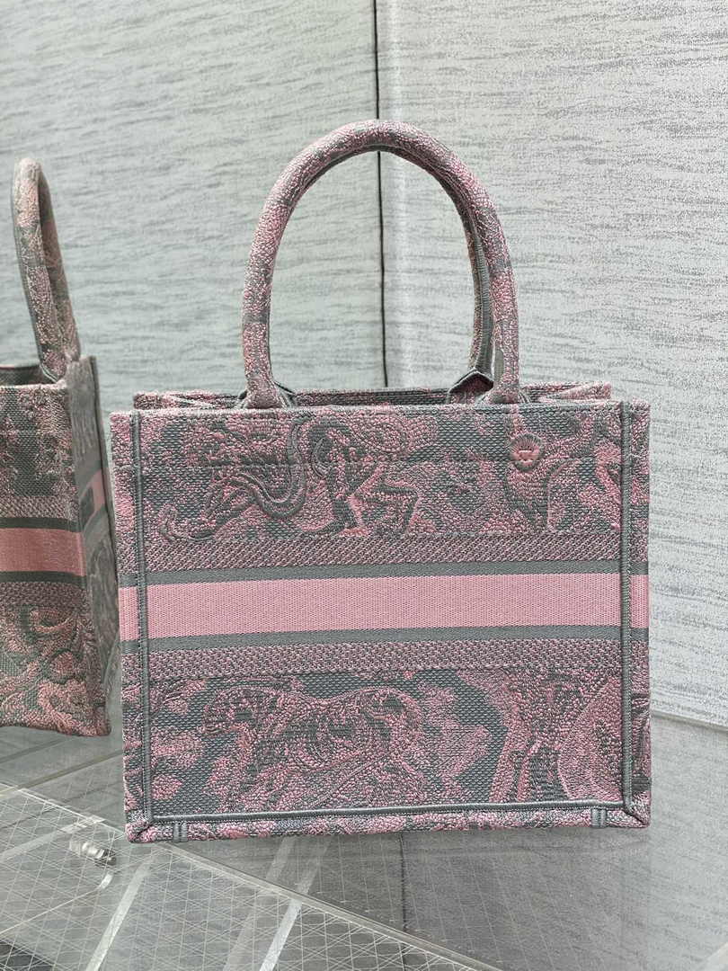 Dior Small Book Tote M1265 Pink and Gray Toile de Jouy Embroidery - Default Title - View 2