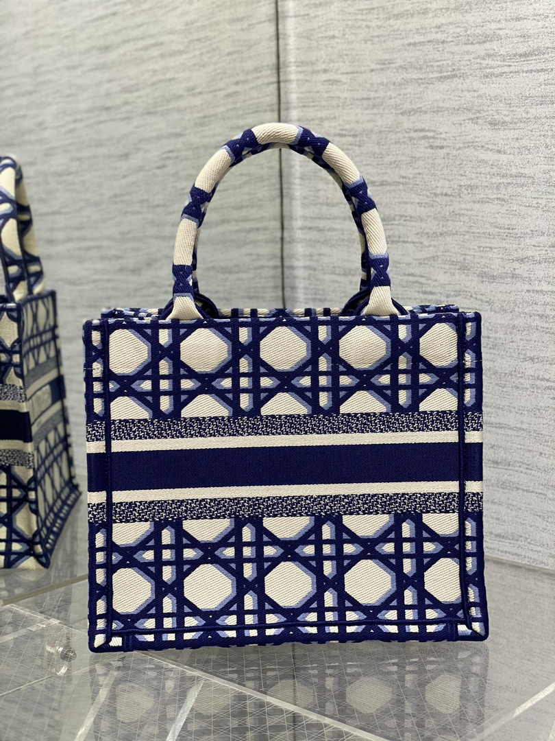 Dior Small Book Tote M1265 Beige and Blue Macrocannage Embroidery - Default Title - View 2