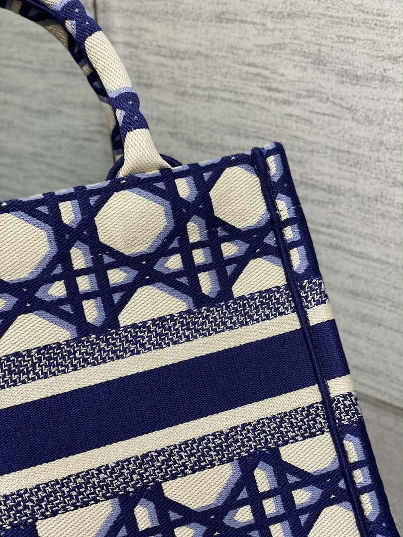 Dior Small Book Tote M1265 Beige and Blue Macrocannage Embroidery