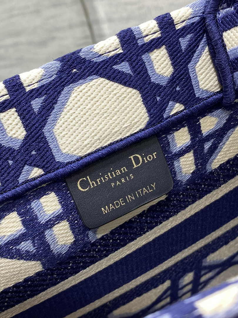 Dior Small Book Tote M1265 Beige and Blue Macrocannage Embroidery