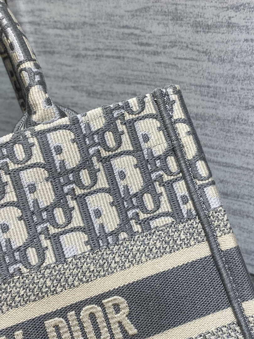 Dior Small Book Tote M1265 Ecru and Gray Dior Oblique Embroidery
