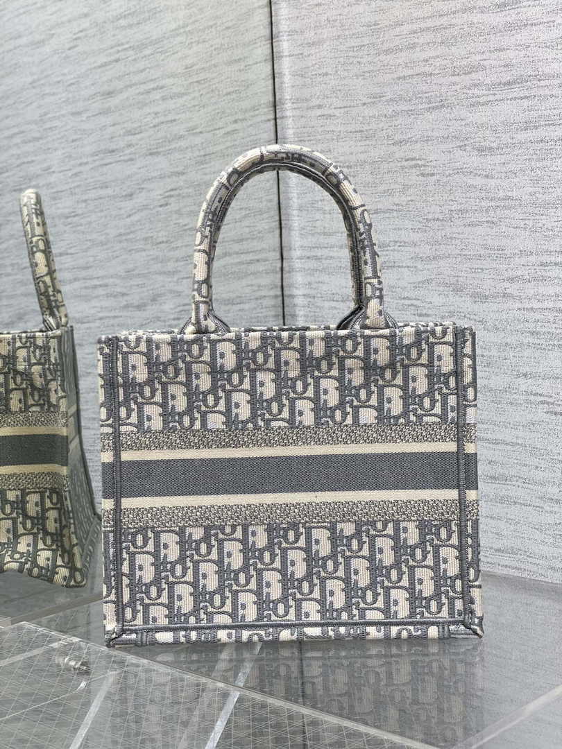 Dior Small Book Tote M1265 Ecru and Gray Dior Oblique Embroidery